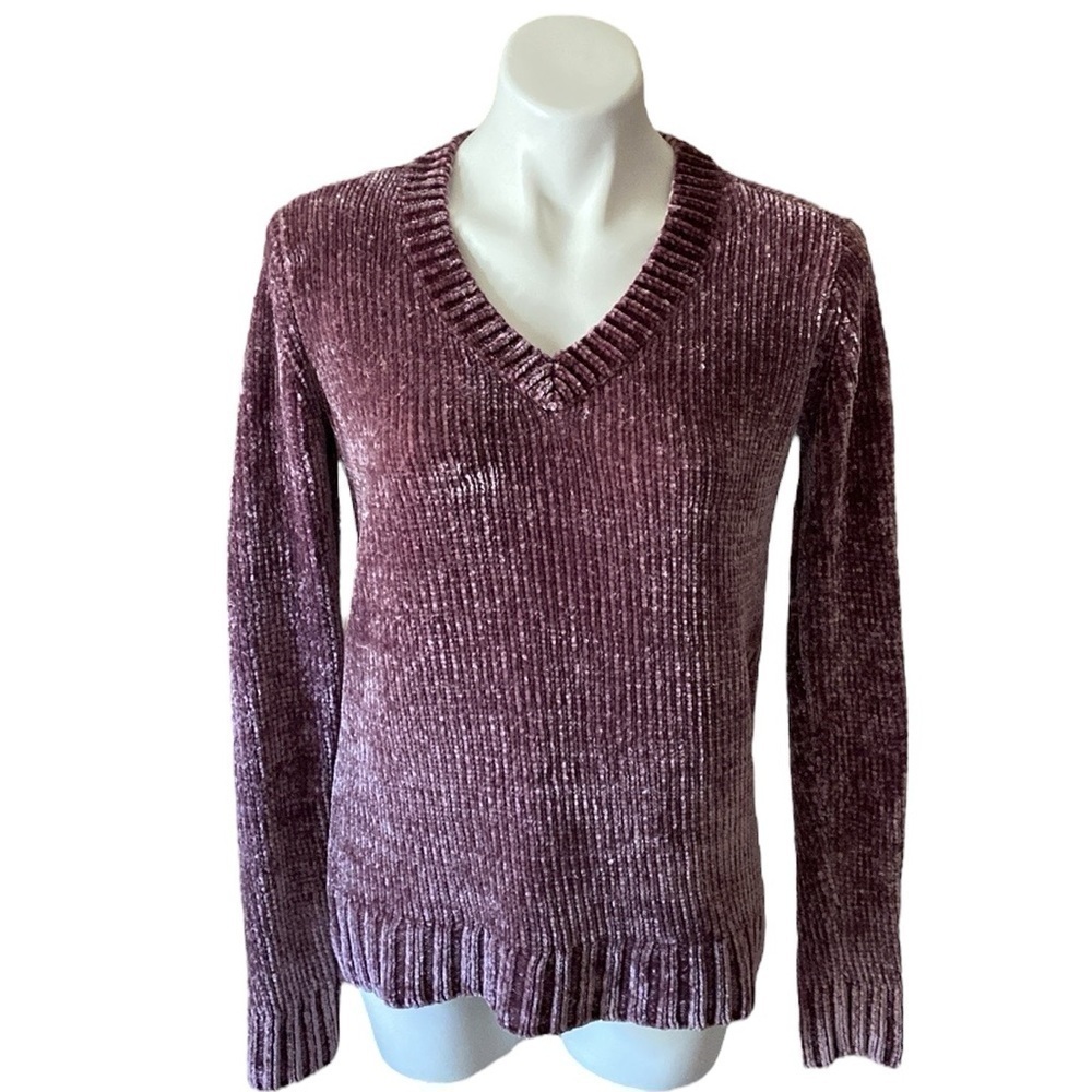 Orvis Sweater Plum Purple Chenille V Neck Pullover Long Sleeve